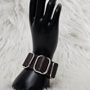 Giving Bracelet Soft Leather Buckle Slide Brown Wide Cuff Bracelet
